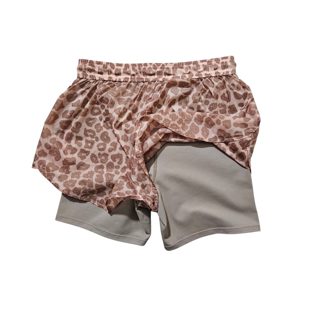 New Good American Active Desert Leopart Two Layer Running Shorts Brown Size 1/S - Picture 7 of 11